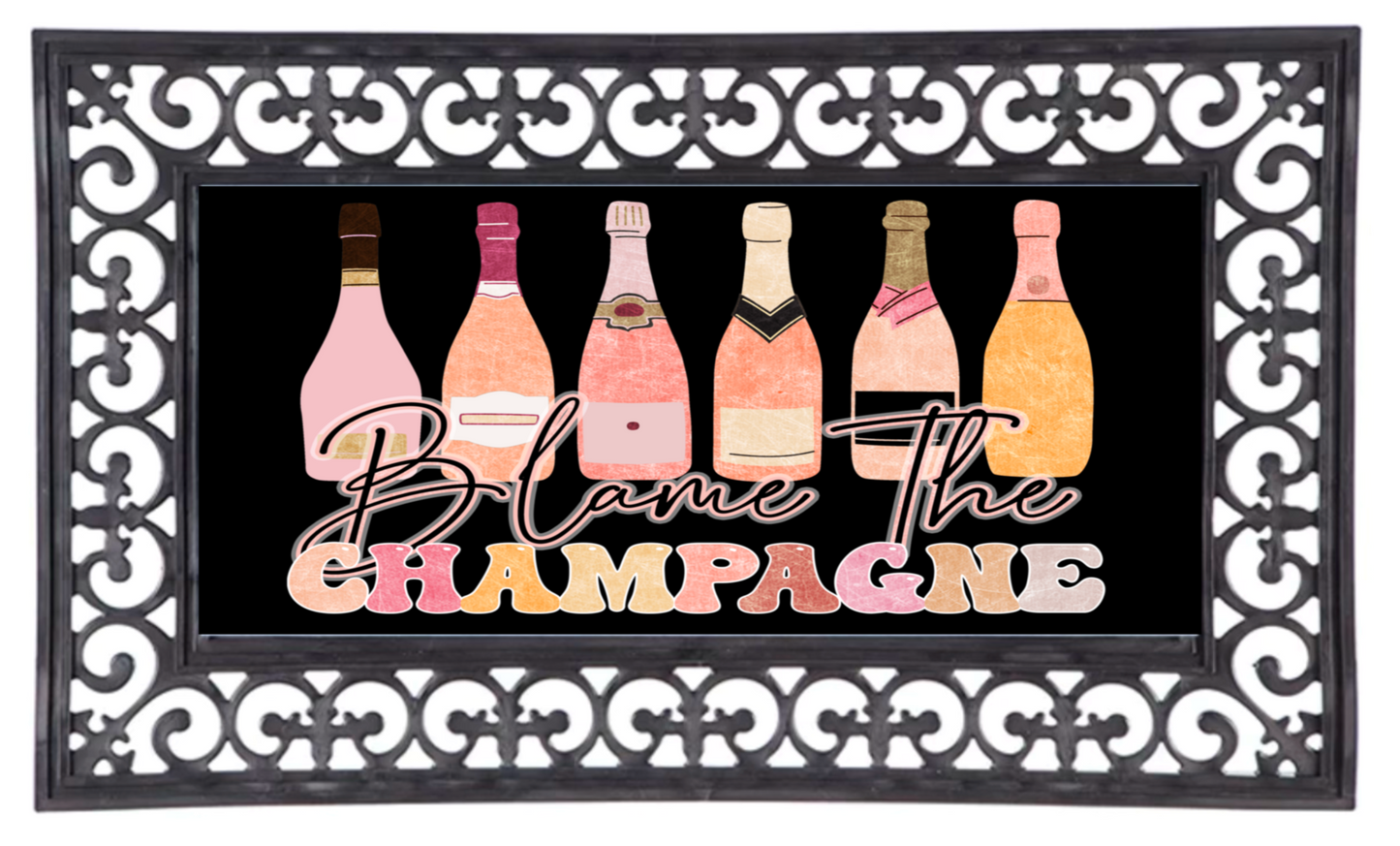 Blame the champagne door mat insert and frame