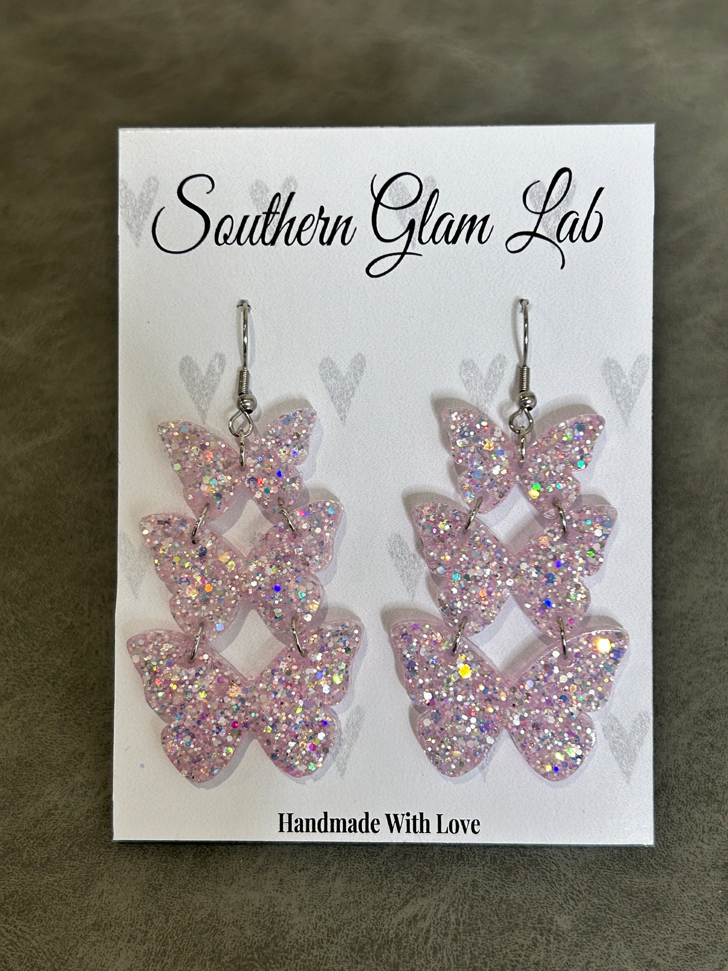 Light Pink Glitter Butterfly Trio Earrings