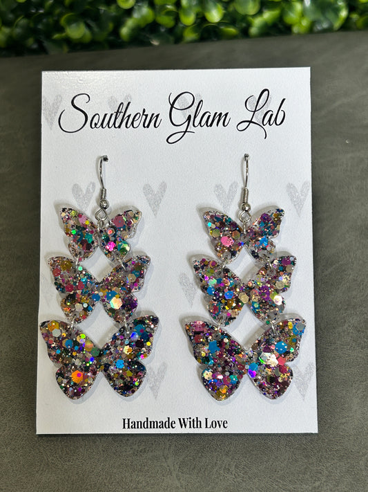 Party Glitter Butterfly Trio Earrings