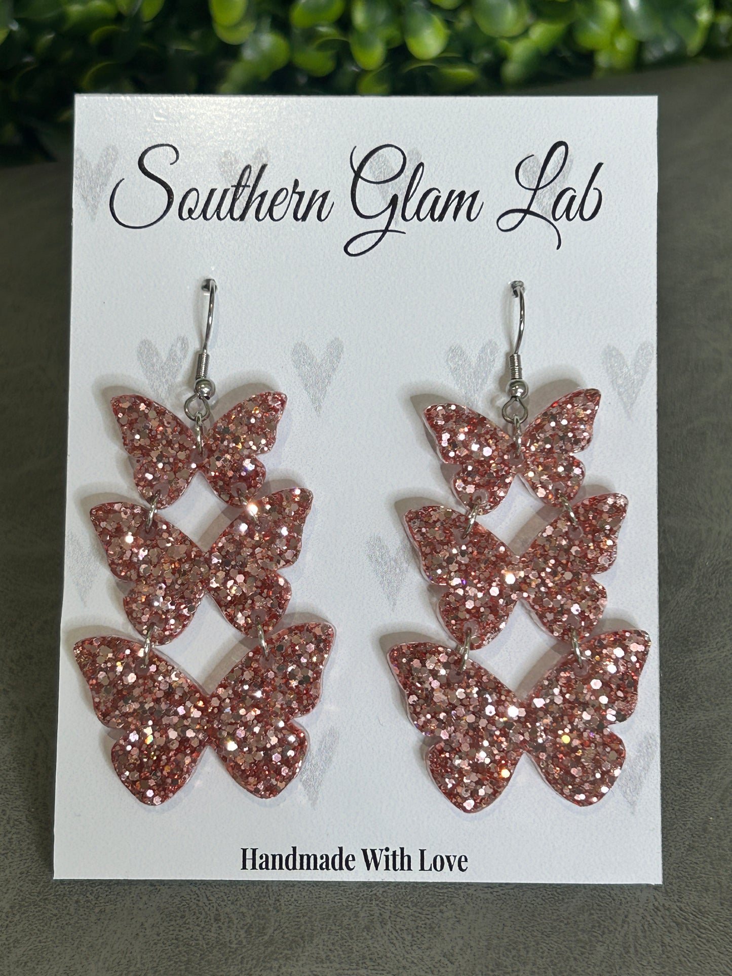 Rose Gold Glitter Butterfly Trio Earring