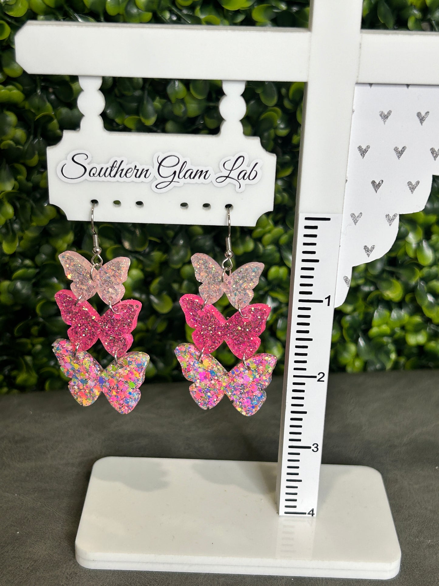 Multi Pink Glitter Butterfly Trio Earring