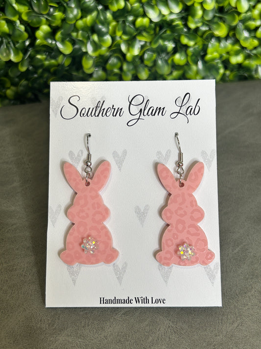 Pink Leopard Bunny Earrings