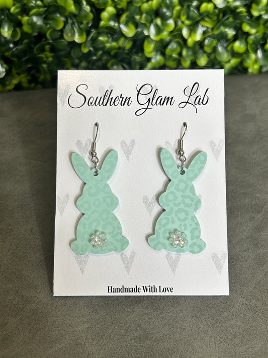 Mint Leopard Bunny Earrings