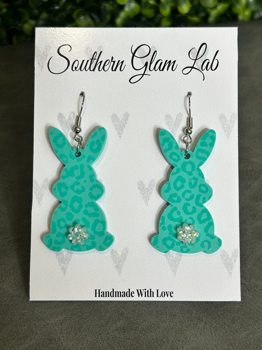 Turquoise Leopard Bunny Earrings