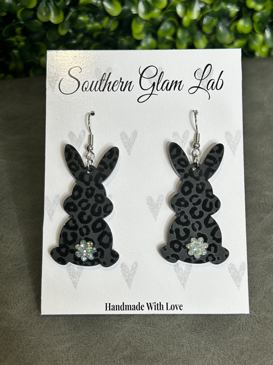 Black Leopard Bunny Earrings