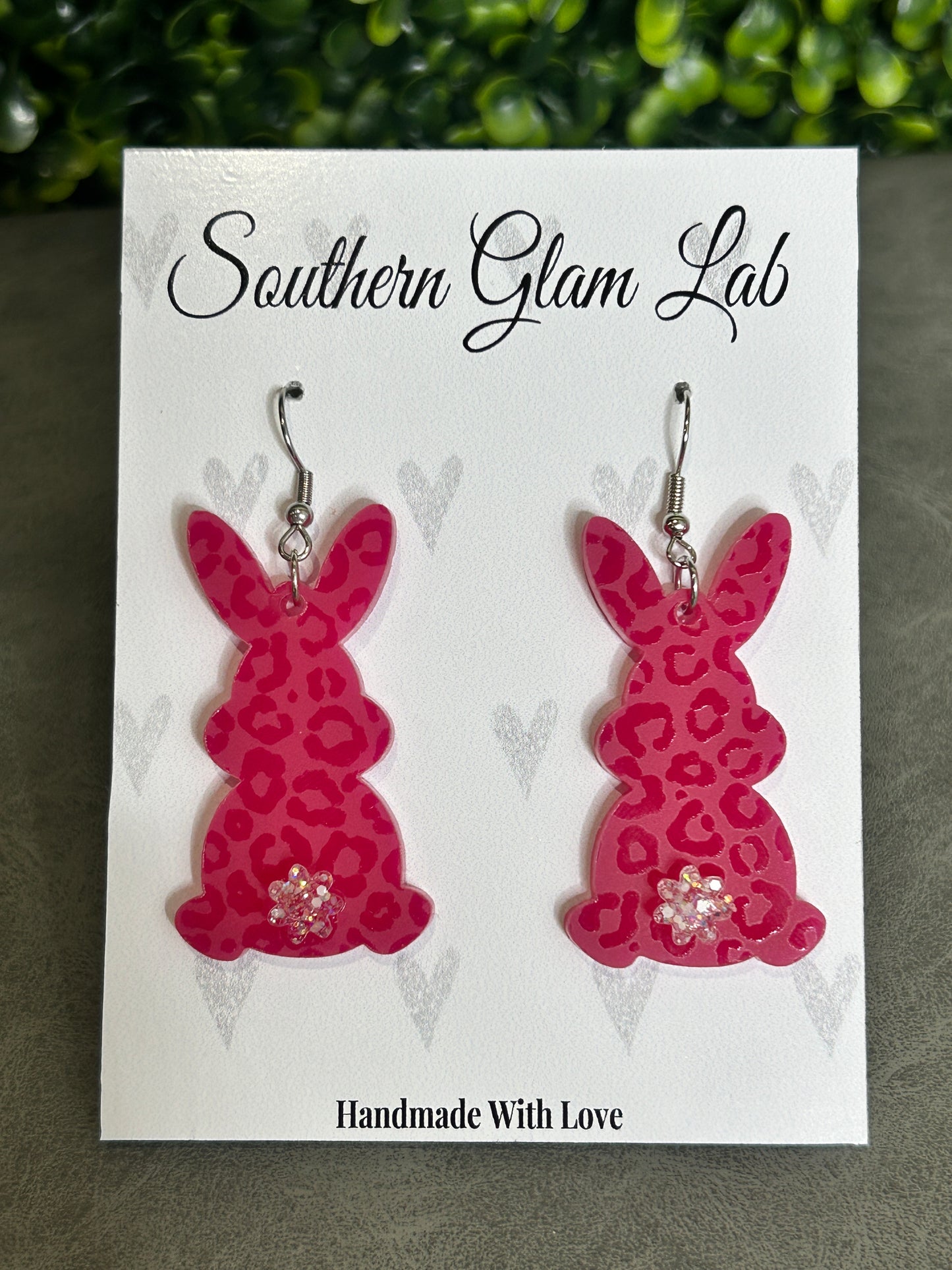 Hot Pink Leopard Bunny Earrings