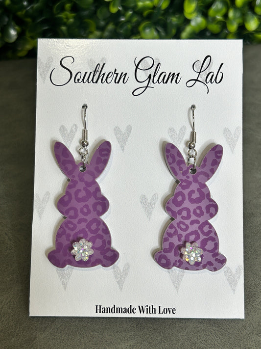 Purple Leopard Bunny Earrings