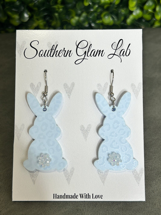 Pastel Blue Leopard Bunny Earrings