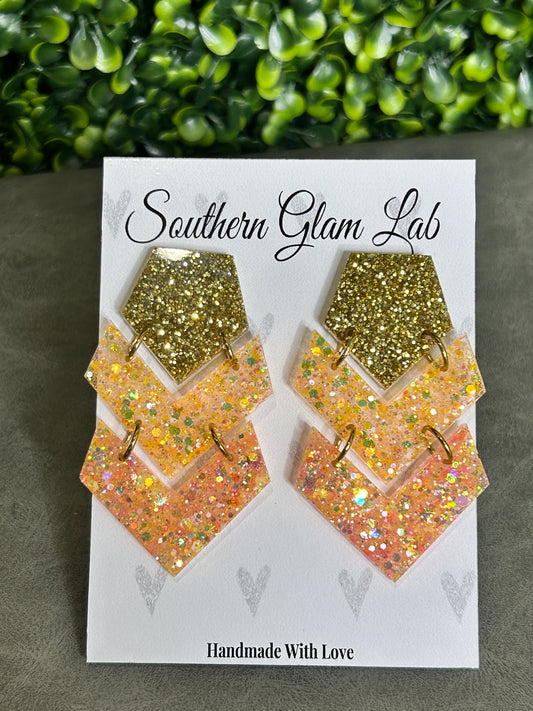 Sunshine/Gold Triple Chevron Glitter Earring