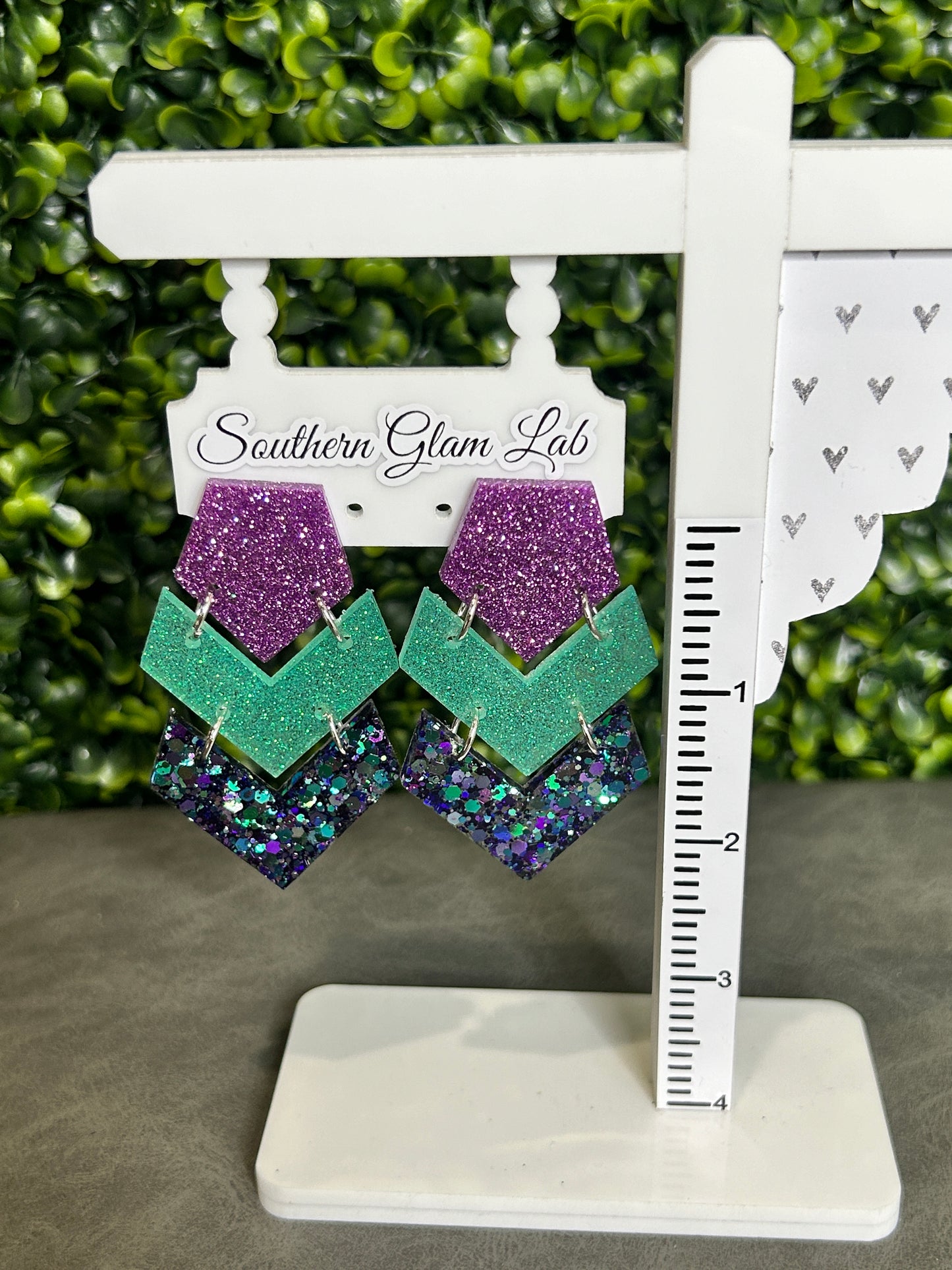 Purple/Mint Triple Chevron Glitter Earring