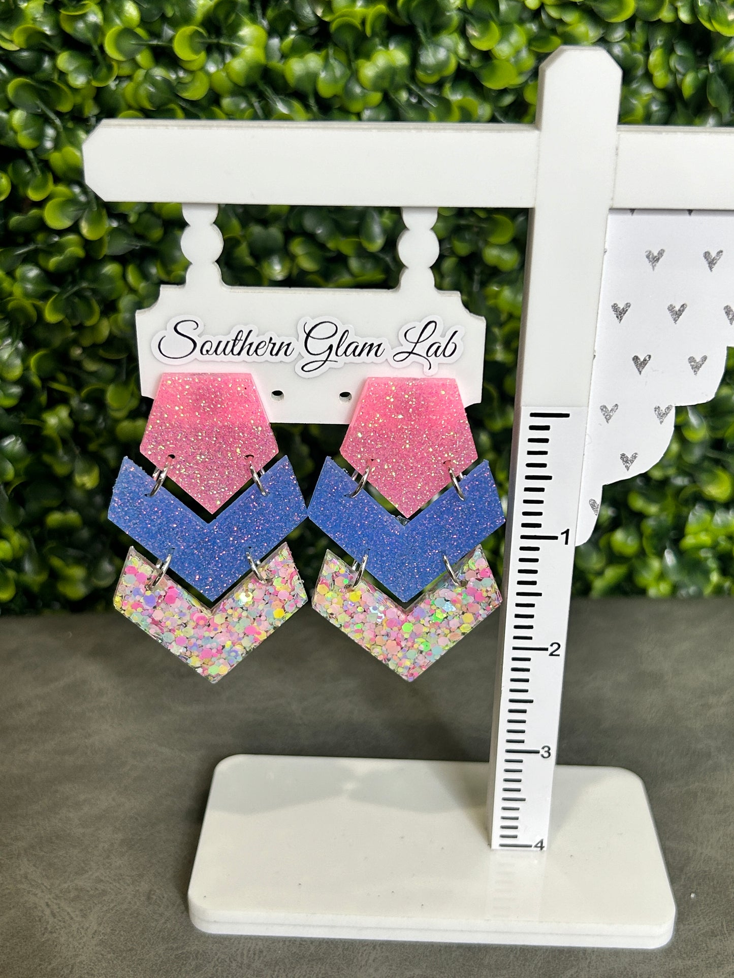 Pastel Triple Chevron Glitter Earring