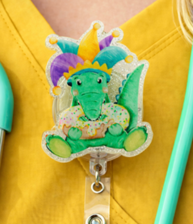 Mardi Gras Alligator King Cake Badge Reel