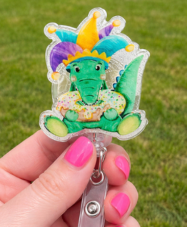 Mardi Gras Alligator King Cake Badge Reel