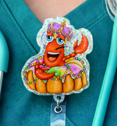Mardi Gras Crawfish King Cake Badge Reel