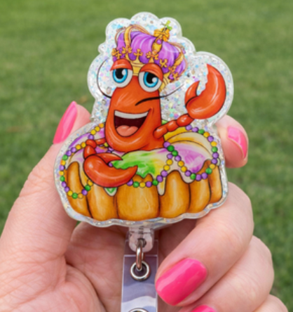 Mardi Gras Crawfish King Cake Badge Reel