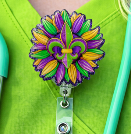 Mardi Gras Fleur De Lis Flower Badge Reel