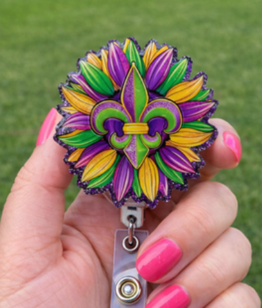 Mardi Gras Fleur De Lis Flower Badge Reel