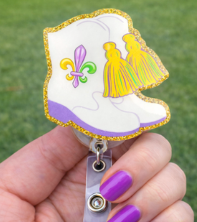 Mardi Gras Majorette Boots Badge Reel