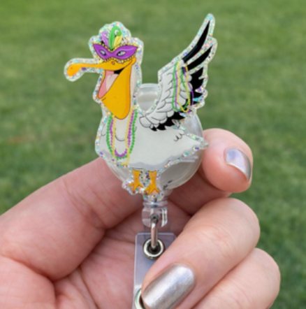 Mardi Gras Pelican Badge Reel