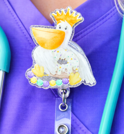 Mardi Gras Pelican King Cake Badge Reel