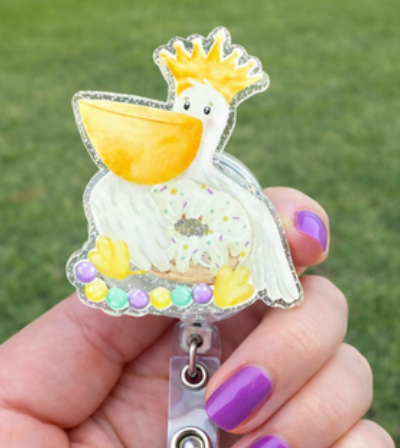 Mardi Gras Pelican King Cake Badge Reel