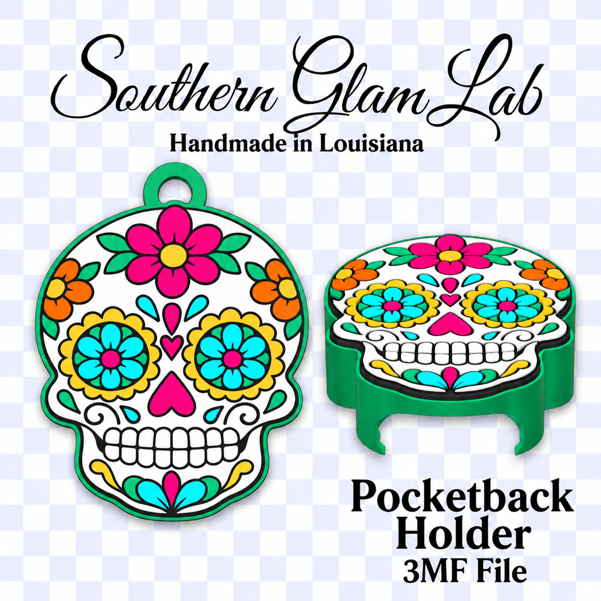 Sugar Skull Pocket Back Holder 3MF File