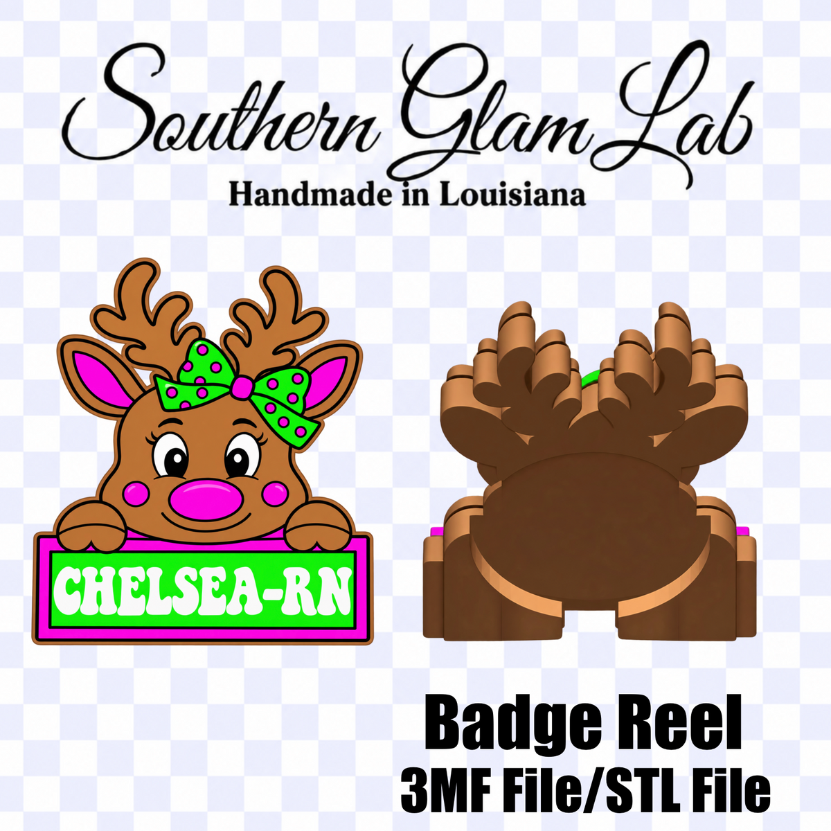 Reindeer Girl Badge Reel 3MF STL File
